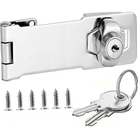 Loquet porte à clé à angle droit de 90 degrés avec bouton tournant pour placard, Cadenas à loquet en placard serrure verrou avec clés identiques (Silver - 4 Inch) (1/5)