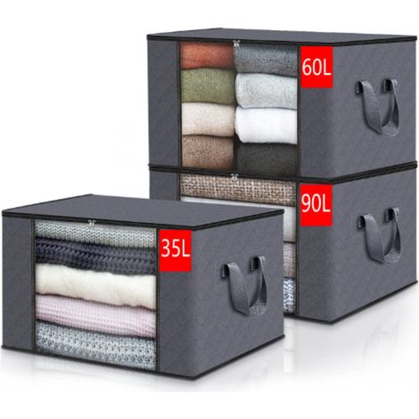 Sacs de rangement pour vêtements (lot de 3) Sacs en tissu robuste, boîtes sous le lit, poignées renforcées (1/4)