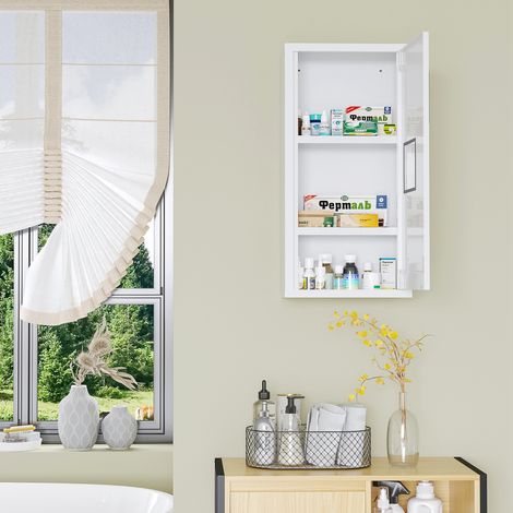 Armadietto dei medicinali Kleankin, 3 scomparti interni, chiusura magnetica, simbolo della croce, struttura in acciaio, bianco, 30 x 12 x 60 cm