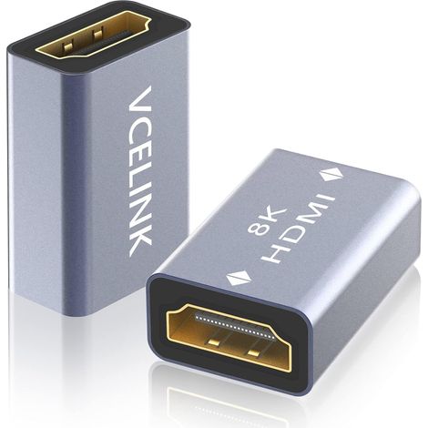 Coupleur HDMI, Adaptateur HDMI 8K 2.1 Plaqué Or Rallonge HDMI Femelle vers Femelle Supporte 4K 3D @60Hz UHD, Résolution 7680  4320, HDR, Arc Compatible avec PC, Moniteur, Roku TV, Lot de 2 (1/5)