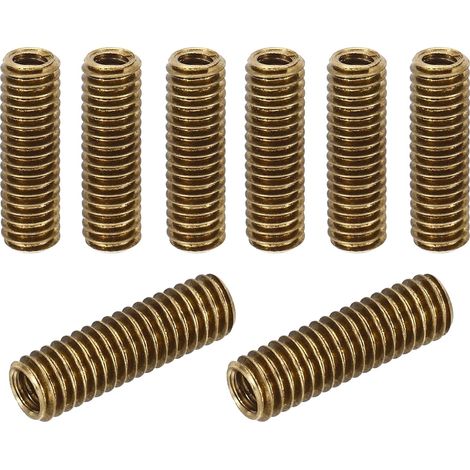 Écrou d'Insertion Fileté en Laiton M6xm4x20mm, 8 Pièces d'Inserts de Manchon Fileté Mâle à Femelle, Adaptateur d'Écrou Réducteur de Manchon de Vis, Ton Or (1/5)