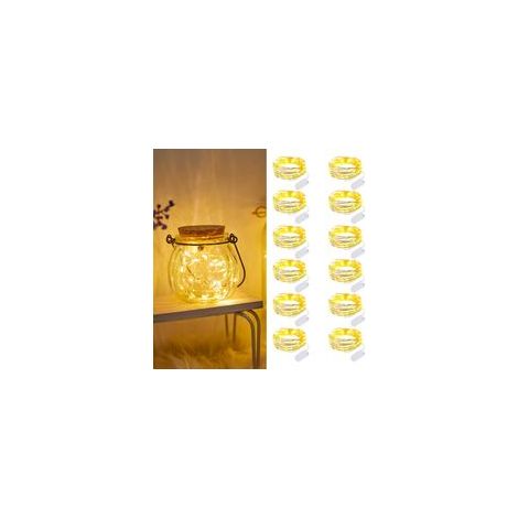 Lot de 12 Guirlande Lumineuse à piles, 2m 20 LEDs Guirlandes Lumineuses, Mini Guirlande LED à Pile étanche pour Bouteille, Mariage, Fête, Noël