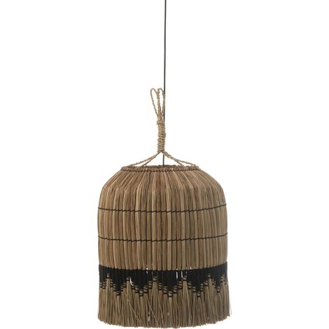 Lampe suspendue rotin motifs herbes naturelles et noir - Naturel et noir tressé (1/3)