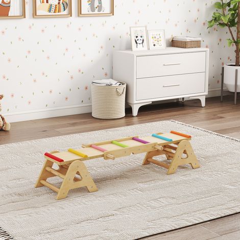 Balançoire d'équilibre 2 en 1 pour enfants, poutre d'équilibre en bois, balançoire à bascule pour jardin, planche d'équilibre 133 x 38 x 24 cm