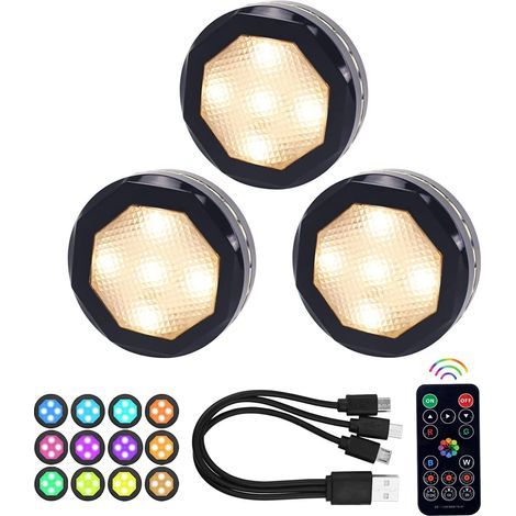 3-piece black bedside lamp set, wireless LED night light with batteries (1/5)