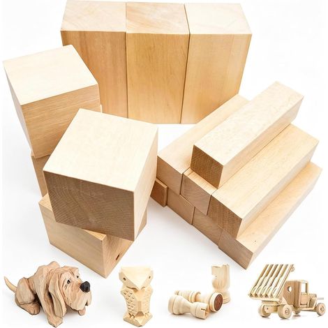 15 x Linden Wood for Sculpture, 10 x 5 x 5 cm, 10 x 2.5 x 2.5 cm, 5 x 5 x 5 cm (1/5)