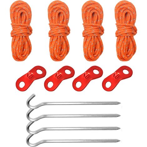 12 cordes de tente réfléchissantes en nylon avec tendeurs aluminium, légères, pour camping, randonnée, auvents, 1 jeu