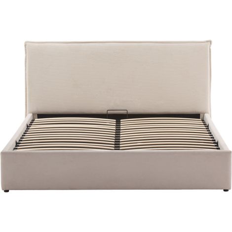 Lit coffre en velours côtelé 140x190cm - Beige - Cama (1/5)