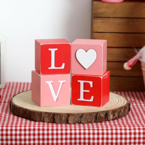 Décorations de la Saint-Valentin, ensemble de 4 blocs de bois, parfait pour la Saint-Valentin et un excellent cadeau pour la famille