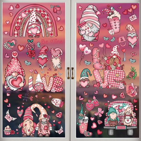 Autocollants pour fenêtre Saint-Valentin, cœurs d'amour, décoration pour vitrine et décoration de fête à la maison