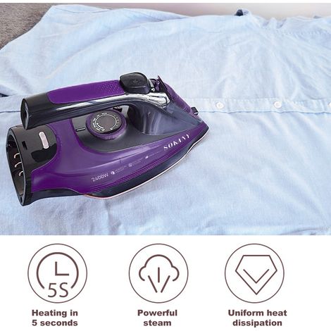 SOKANY Fer à repasser sans fil, fer à vapeur 2400 W, léger et portable pour sécher les vêtements, semelle antiadhésive, fer à vapeur domestique, système de contrôle anti-goutte, réservoir d'eau de 360 (1/5)