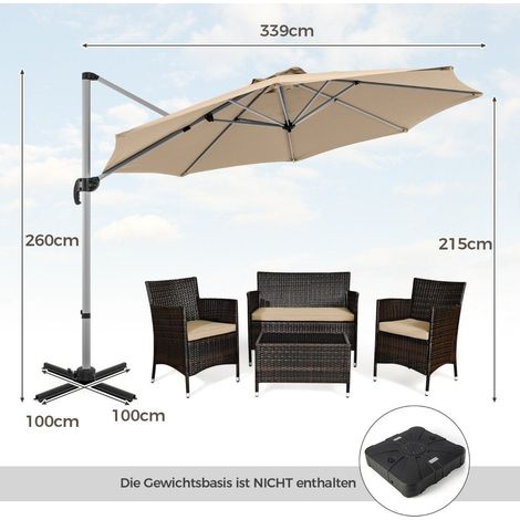 330 cm sonnenschirm mit kurbel amp upf 50 amp 360 drehbarer ampelschirm gartenschirm beige