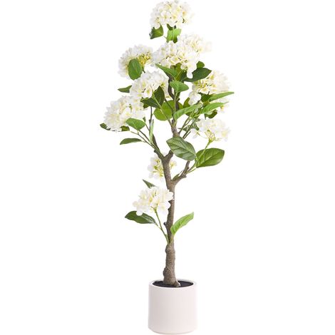 Artificial Potted Plant White Synthetic Material 120 cm with Flowers Decorative Indoor Accessory Handmade HORTENSIUM (1/5)