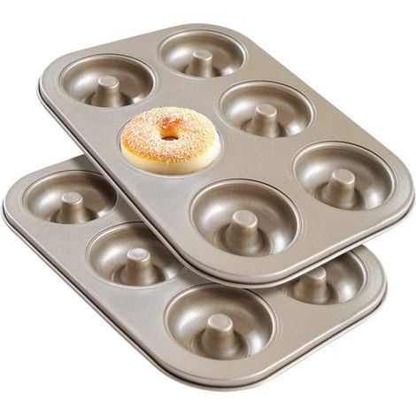 2 pièces Moules à Donuts en Acier Inoxydable, 6 Cavités Anti-Adhérentes Résistantes à la Chaleurqualité Alimentaire Poêles pour Donut Cuisson pour Gâteaux, Biscuits, Bagels, Muffins