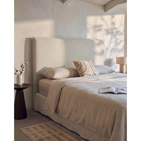 Testata letto sfoderabile 190 cm Cotone e Lino Beige - TAHIME