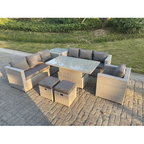 Fimous Salon de Jardin Exterieur Table à manger réglable en hauteur ave canapé Fauteuil Table d'appoint Petit Tabourets Gris Clair (1/5)