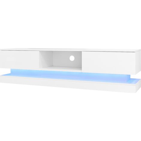 ELVMI Meuble TV avec 2 Tiroirs et LED contrôlée par Application, Passage de Câbles, pour Salon, 160 × 35 × 40.5 cm (1/5)
