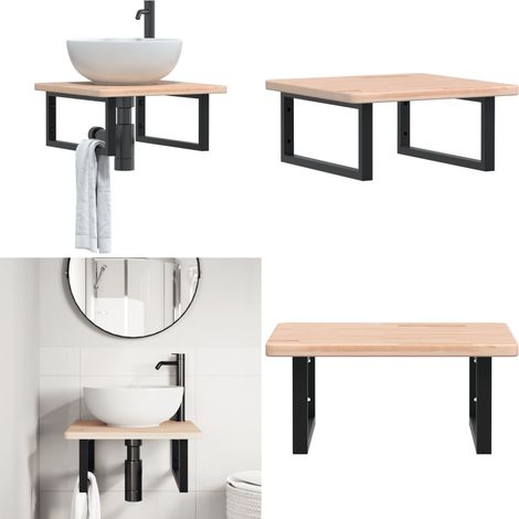 Estante de lavabo de pared de acero y madera maciza de roble - Estantería de pared - Estantería de acero