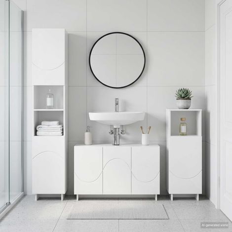 vidaXL Ensemble d'armoire de salle de bain 3 pc Blanc brillant (1/5)