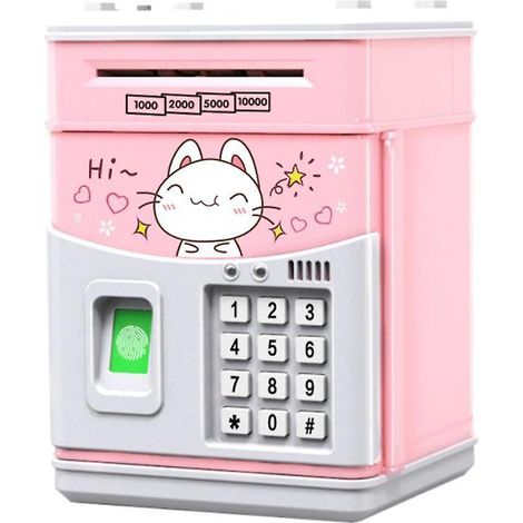 Tirelire électronique pour enfants avec code, tirelire électronique pour enfants, coffre-fort pour enfants chat rose (1/4)