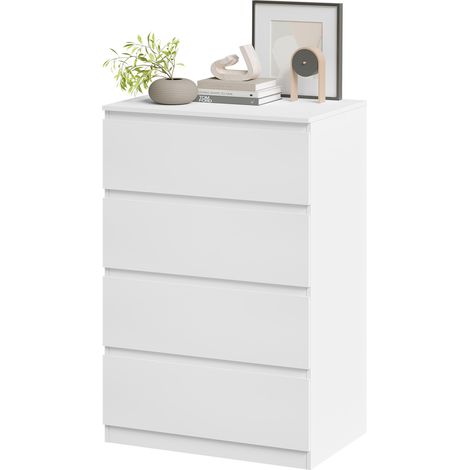 WOLTU Commode avec 4 Tiroirs, Meuble de Rangement, en Bois d'Ingénierie, 60x40x90cm, Blanc (1/5)