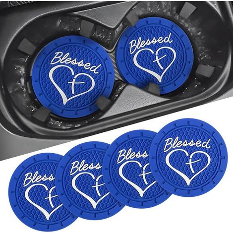 4 Pièces Porte-Gobelet PVC Véhicule, Voiture Universels Porte-Gobelet Tapis, 7cm Diamètre Voiture Anti Poussière Porte-Gobelets Tapis Antidérapante pour Véhicule SUV Camion Voiture(Bleu) (1/4)