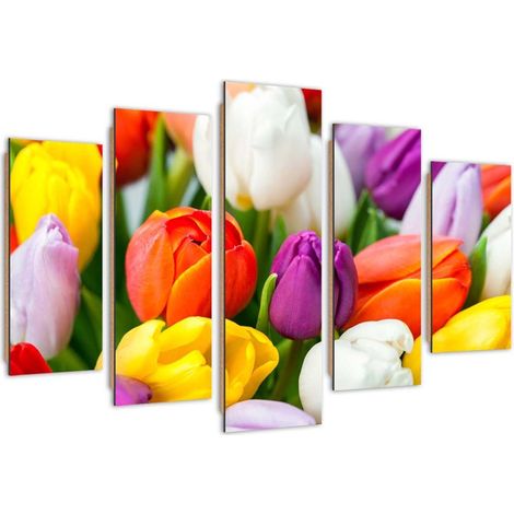 Quadro deco panel 5 parti, Tulipani colorati - 150x100 (1/5)