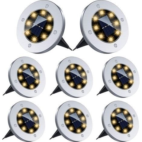 Lampe Solaire Extérieur 8 Pièces,Lumière Solaire Extérieur Spot Solaire 8 LED Jardin Eclairage Etanche IP65 Pelouse Lumière Decorative Pour Chemin Jardin Terrace Cour Pelouse (Blanc Chaud A) (1/5)