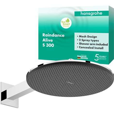 Hansgrohe Raindance Alive S - Rociador de ducha, diámetro 30 cm, 2 chorros, EcoSmart, cromo 24541000 (1/5)