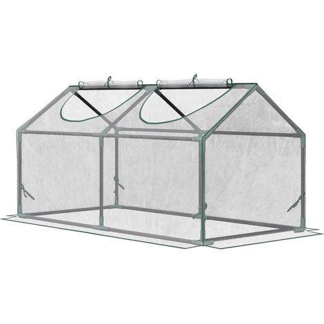 Serre d'extérieur 120 x 60 x 60 cm, serre de jardin avec 2 fenêtres enroulables et structure en acier pour la culture de plantes, légumes, fleurs, tomates, transparente (1/4)