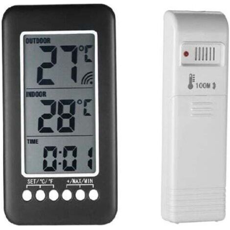 Wireless Indoor and Outdoor Thermometer 2 in 1 Clock LCD Thermometer ℃ / ℉ Digital Indoor / Outdoor Thermometer Clock Temperature Measurement with Transmitter (1/4)