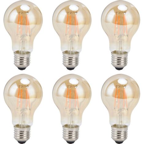 6 bulbs LED to filament A60, style retro, 4 watts, base E27, bulb in glass gold, light hot, decoration indoor, 220 volts (1/5)