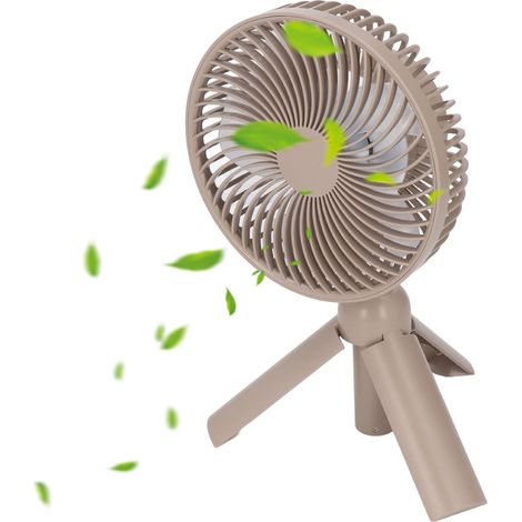 Ventilateur électrique télescopique à support, ventilateur de plafond pour le camping, mini ventilateur portatif, rechargeable par USB, couleur camel (1/5)