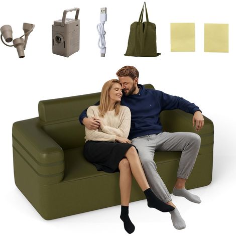COSTWAY Divano Gonfiabile da Esterno, Poltrona Gonfiabile Multifunzione con Pompa Integrata e Borsa da Trasporto per Campeggio, Divano a 2 Posti per Giardino Patio e Casa, 176 x 84 x 81 cm (1/5)