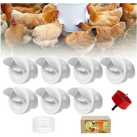 DIY Mangeoire Poules 7 Ports, Abreuvoir Poussin Automatique, Mangeoire à Volaille Gravité Kit pour Seaux Tonneaux Bacs (1/5)