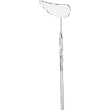 Miroir pour extensions de cils avec poignée amovible, en acier inoxydable argenté, en forme de lune. (1/5)