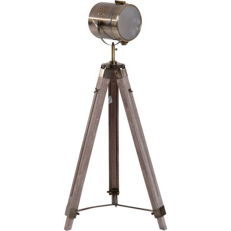 Industrial Tripod Floor Lamp, Nautical Searchlight with Adjustable Height, Wood Legs, E14 Lamp Base for Living Room, Bedroom, Grey Bronze (1/5)