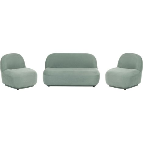 Ensemble Salon 4 Places en Tissu Hydrofuge Canapé avec Fauteuils à Dossier Bas Facile à Nettoyer Moderne Minimaliste Vert Clair Lovberg (1/5)