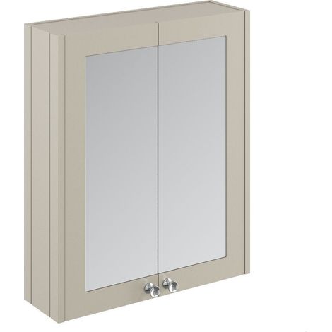 Balterley Butterton Traditional Bathroom Wall Mounted 2 Soft-Close Doors Mirror Cabinet with 1 Shelf Storage, Pebble Grey, 715 x 600 x 182mm
