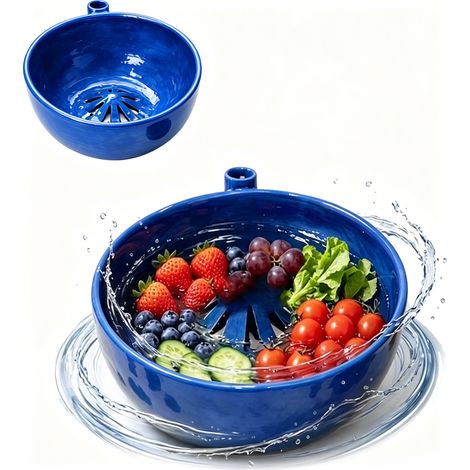 Laveur De Fruits - Bassin Rotatif 360 Degrés - PLA Alimentaire - Pour Cuisine Et Table - Bleu - 20x20x13 Cm (1/5)