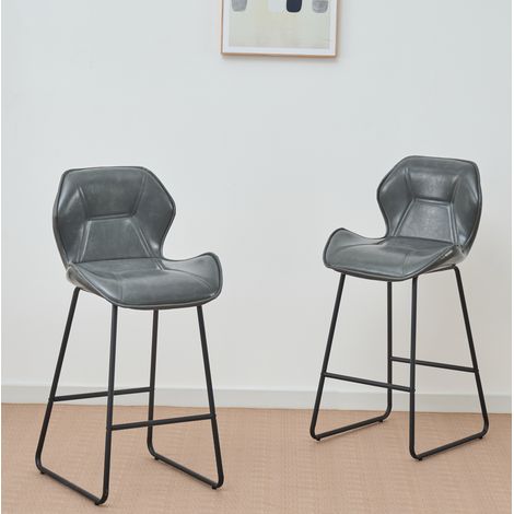 Set di 2 sgabelli da bar in similpelle con schienale, metallo e poggiapiedi, grigio DESVIAE (1/5)