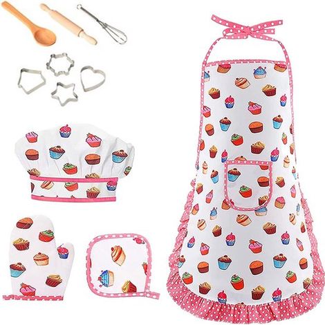 Tablier de cuisine - Cuisine - Ensemble d'outils et tablier de cuisine pour enfants - Coffret de chef de luxe pour la maison et la cuisine - Jouet de pâtissier - Ensemble de déguisement Taille unique (1/4)