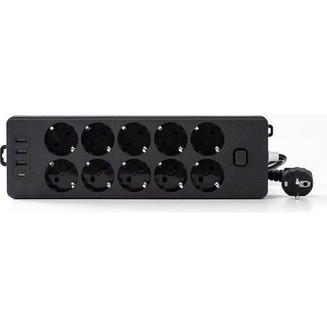 Multiprise 10 Prises avec 1 Port USB C,3 Port USB A (5V3,4A/17W) Parasurtenseur Parafoudre et Surtension avec Interrupteur Cordon 2m pour Smartphone Tablette- Noir
