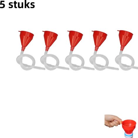 Entonnoir à carburant large en 5 parties, allongé et épaissi, en plastique, adapté aux moteurs à essence de voitures et de motos, petit entonnoir à carburant, rouge (1/5)