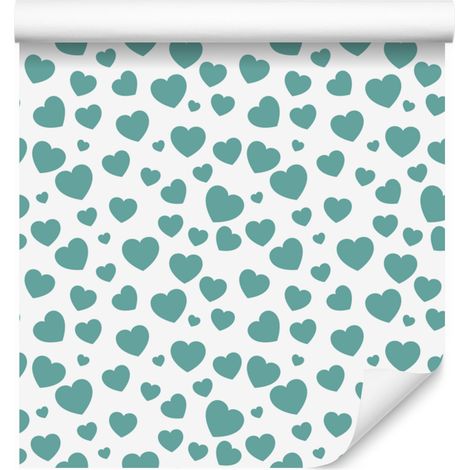 Papier peint Cœur Blanc, Bleu Mer, Menthe et Gris Clair 50x1000 cm (1/5)