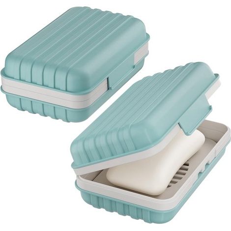 Portasapone blu con coperchio, chiusura ermetica da viaggio per doccia, sport, campeggio, escursionismo, mantiene il sapone asciutto (1/4)
