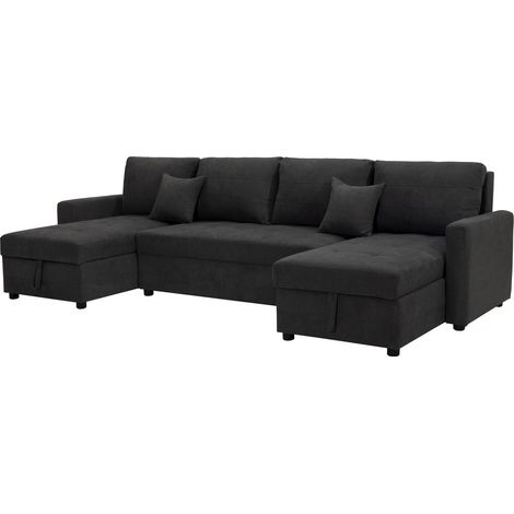 Panorama-Schlafsofa mit Aufbewahrungsboxen "Antoine" - 5-Sitzer - Dunkelgrau