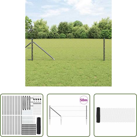 vidaXL Gartenzaun -  Zaunpfosten Grau 50 x 0,6 m (50 mm Gewebe) Stahl und PVC (1/5)