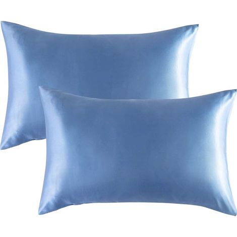Lot de 2 taies d'oreiller en soie glacée - Bleu ciel 51 x 91 cm (1/5)