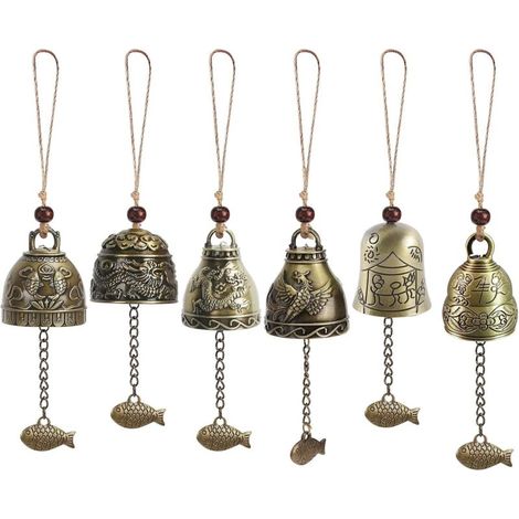 Bardusch - Lot de 6 carillons Feng Shui Feng Shui, carillon à vent Campanula, carillon de bénédiction, carillon éolien, cloches de sorcière, carillon à vent pour jardin à suspendre chance bénédiction (1/4)